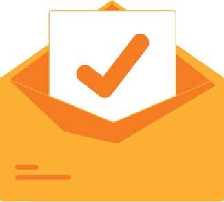 Opened envelope with a document displaying an orange tick on it